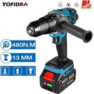 (free gift)Yofidra 388Vf 13mm Cordless Drill 480N.M wit hhandle 20+3 Torque Brushless Electric Impact Drill 20000mAh 3 in 1 Cordless Electric Screwdriver for Makita 18V