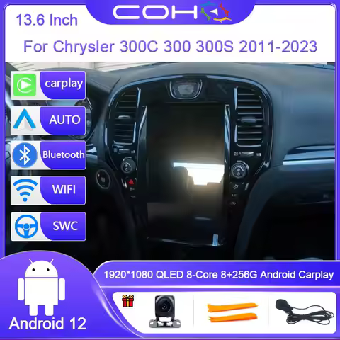 13.6 Inch For Chrysler 300C 300 300S 2011-2023 Android 12 8-Core 8G+128G Car Multimedia Player Stere