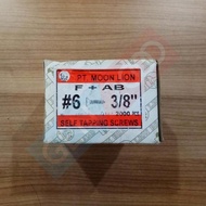 FH Tapping Screw Flat Head Screwfh 6 x 3/ 8" Inch Lion 2000 Pcs