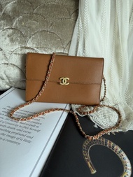 多年正版正貨商標門市現貨 Chanel brown caviar long wallet 牛皮 荔枝皮 魚子皮 銀包 長銀包 鏈條包 已改裝 woc wallet on chain