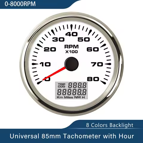 85mm 8 Colors Backlight Waterproof Tachometer Gauge with Hour Meter 3K 4K 6K 8K Tachometer Gauge 9V 