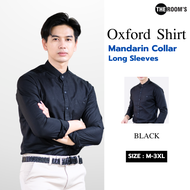 THE ROOMS - เดอะรูม เสื้อเชิ้ต คอจีน สีดำ Oxford แขนยาว รีดง่าย ใส่สบาย