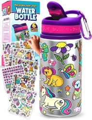 PURPLE LADYBUG Decorate Your Own Water Bottle for Girls with Trendy Stickers - 5 6 7 8 Year Old Girl