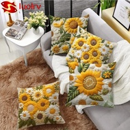 LUOLRV 1pc/4pcs Linen Pillowcase, Plush Flower Theme Pillow Cover,  45 x 45 Square Breathable  Sunfl