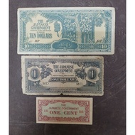 1942-1945 MALAYA & BURMA JAPANESE OCCUPATION WWII 1 DOLLAR & 1 CENT BANKNOTES
