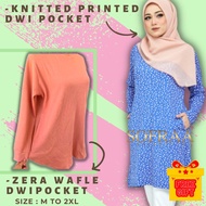 Printed Long Top Muslimah.Printed Knitted Blouse.Blouse Labuh Bercorak.Blouse Muslimah Labuh.Long To