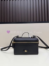 紫鑽🌟誠信商家🌟💜全新Burberry 戰馬標粒面牛皮盒子斜挎包 黑色 牛皮手袋 包包