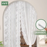 YYT  Lace Privacy Door Curtain French Bedroom Curtains No Punching With Telescopic Rod Room Divider 