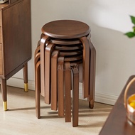 Solid Wood Stool Stackable, Modern Round Dining Chair for Living Room, Kitchen, Economic Practical S