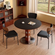 Round Table Retro Metal Leg Circular Dining Table Chair Solid Wood Rock Board Dining Table For Home 