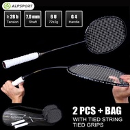 Alpsport 2pcs/set Xhp 100% 6u 75g Full Carbon Fiber 30pcs Lbs Black Red Lace Up Badminton Racket Wit