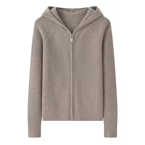 100% goat cashmere sweater cardigan hooded zipper padded shoulder sweater sweater with simple outsid