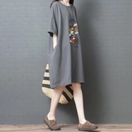 Summer Korean Loose Printed T-shirt Dress Women Short-sleeved Casual Plus Size Dresses
