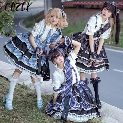 Sweet Jirai Kei Clothes Lolita Dress New Princess JK Short Sleeve Big Bow Party Singing Dresses Set 