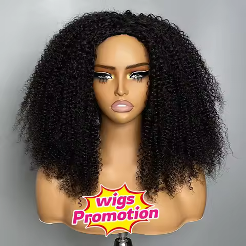 Afro Kinky Curly Raw Hair Half Wig Natural Black with Drawstring for Beginners Friendly 3C 4B Curly 