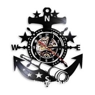 Vintage Nautical Steering Wheel Vinyl Record Wall Clock Yachting Sea Sailing Boat Anchor Telescope W