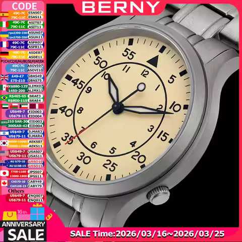 BERNY Titanium Men Wristwatch AR Coat Sapphire Fashion Wristwatch Luminous VH31 Ultra-thin Quartz Wa