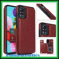 Original Samsung Galaxy A12 Soft Case Casing Kulit Stand Dompet Kartu