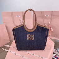 Miu Miu New Style Isetan Limited Tote Bag Denim Bag Shoulder Bag Underarm Bag Handbag Female Bag All