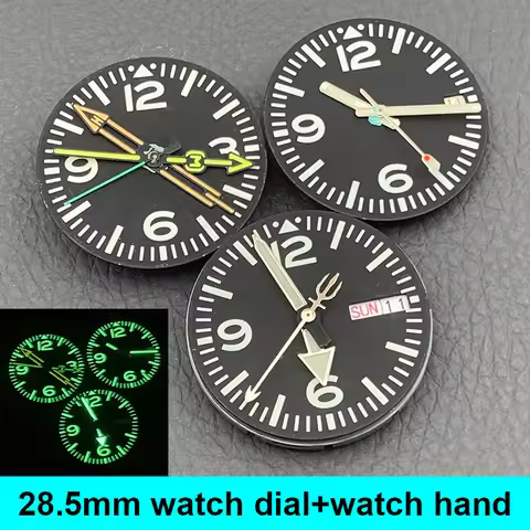 Black 28.5mm Watch Dial and Watch Hand Combination 2 Dial Fixing Feet 3 o'clock 3.8 o'clock 4.1 o'cl