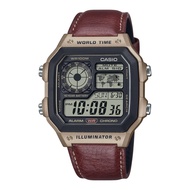 [Creationwatches] Casio Standard Digital World Time Leather Strap Quartz AE-1200WHL-5AV 100M Mens Wa