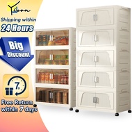 L45-95cm Foldable Storage Cabinet Stackable Box Almari Baju Double Magnetic Doors With Roller