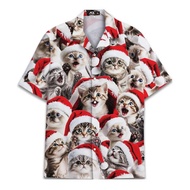 Christmas Hat Animal Graphic Blouse Santa Hawaiian Shirt Men Women Youth, Funny Raccoon Cat Shirts H