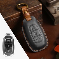 Leather Car Key Fob Case Cover For Hyundai Santa Fe/Veloster Palisade Accent Kona Electric Nexo Keychain Holder Accessories