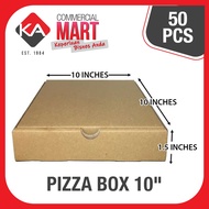 PIZZA BOX 10" x 10" x 1.5" INCHES (BROWN) 50PCS SQUARE FOOD PACKAGING BOX TAKE AWAY KA-MART