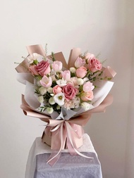 【鮮花】藕粉色玫瑰鬱金香康乃馨鮮花花束