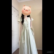 [Korean Version Dress] French High-End Dress Women Narrow-Waisted Slimmer Look Summer Small Age-Redu