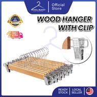 High Quality Wood Hanger With Clip Premium Korean Style Solid Thick Wooden Seluar Jeans Pants Trouse