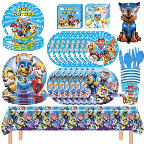Paw Patrol Birthday Party Supplies Dogs Skye Disposable Tableware Set Plate Cup Tablecloth Balloon K