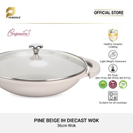 Cuisineur Pine Beige IH 36cm Die-Cast Wok with Tempered Glass Lid (KUALI 36cm) ceramic non-stick