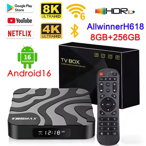 Android 16 T95Max Smart Home Theater TV Box Allwinner H618 Dual Wifi 8G RAM 256G ROM BT5.4 Netflix G