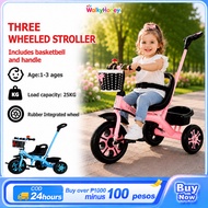 Bike for Kids Boy & Girl 3 Wheels Trolley Bike Baby Stroller Bike With Front Back Basket Push Handle
