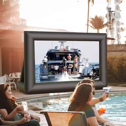 16-24ft Inflatable movie screen Outdoor Projector Movies Screen with Low-Noise Blower for Party Pool