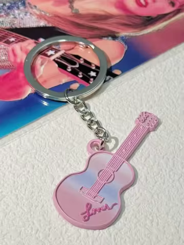 Romantic Taylor LOVER Pink Guitar Pendant Keychain Stainless Steel Keyring Cute Women Girl Bag Charm