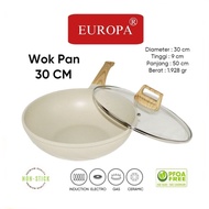 EUROPA WOK PAN 30CM + GLASS LID 30CM NON-STICK FRYING PAN + GLASS LID
