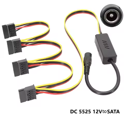 DC to SATA Converter Cable HDD Power Cord for DC5525 to 4 Ports SATA Wire Splitter 5.5X2.5 DC 12V to