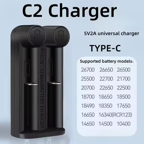 Yonii 2slot C2 Battery Charger Type-C Suitable 3.7-4.2V Li-ion 14500 18350 18650 21700 26650 Smart R