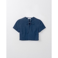 AIR SPACE Qipao TOP Denim Jeans Texture Ribbon Bow Cheongsam Design