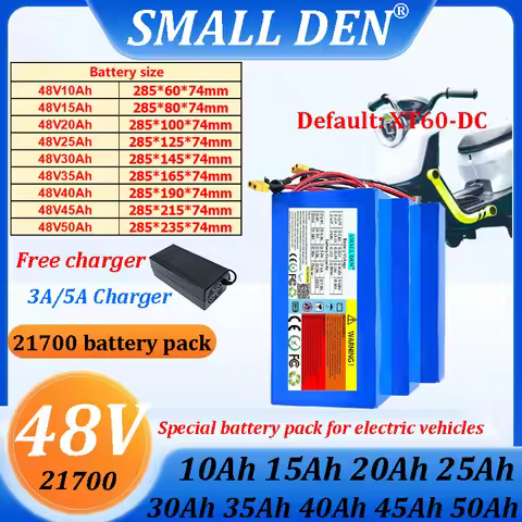 New 48V 50Ah 45Ah 40Ah 35Ah 30Ah 25Ah 20Ah 15Ah 10Ah 21700 lithium battery pack 0-2500W high-power e