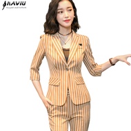 Blazer Set For Women Premium Naviu New Arrives 2 Piece Set For Women Clothes 2019 Fashion Plus Size Striped Blazer and Pants Formal Lady Style Office Pants