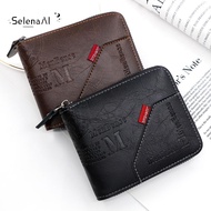 SELENAAL PU Leather Short Zipper Wallet Button Multi-card Men's Coin Purse Sewn Zipper Tri-fold Wallet Men