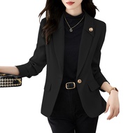 Women Korean Long Sleeve Decorative Pocket Flap Solid Color Blazer