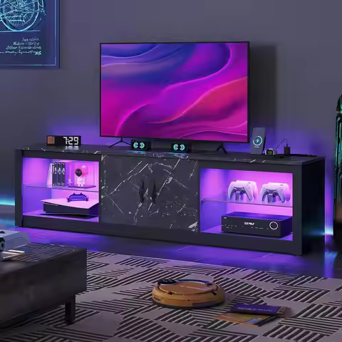 Bestier 70 inch Gaming TV Stand with Power Outlets, LED Entertainment Center for 70/75/80/85 Inch TV