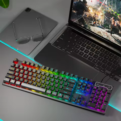 EWEADN GX30Z Wired Gaming Keyboard Silent, 104 Keys Full Size LED Rainbow Backlit, Numeric Keys, Gam