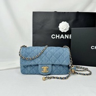 CHANEL 全新CF 20丹寧金球口蓋包