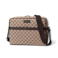 Tas Pria Gucci GG Canvas Zip Messenger Beige Brown Original